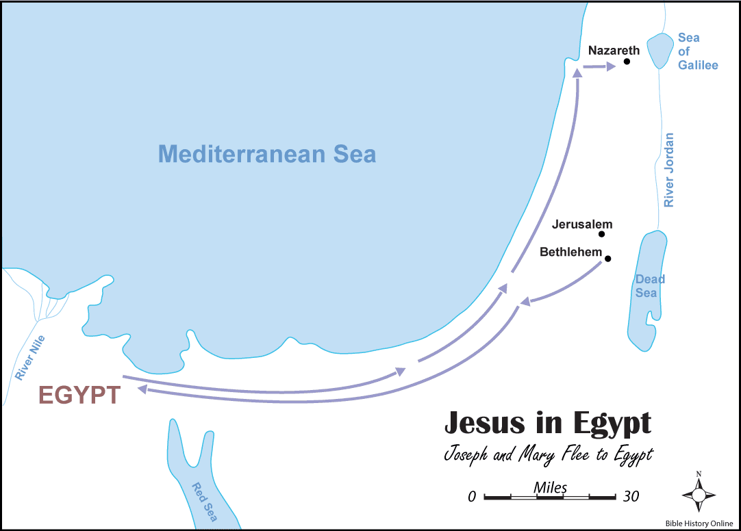 Map of Joseph and Mary's flight to Egypt